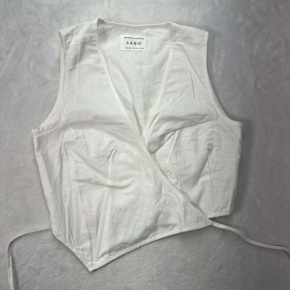 SABO Australia Wrap‎ Vest Top Womens 2 Cotton Coastal Summer Beach White